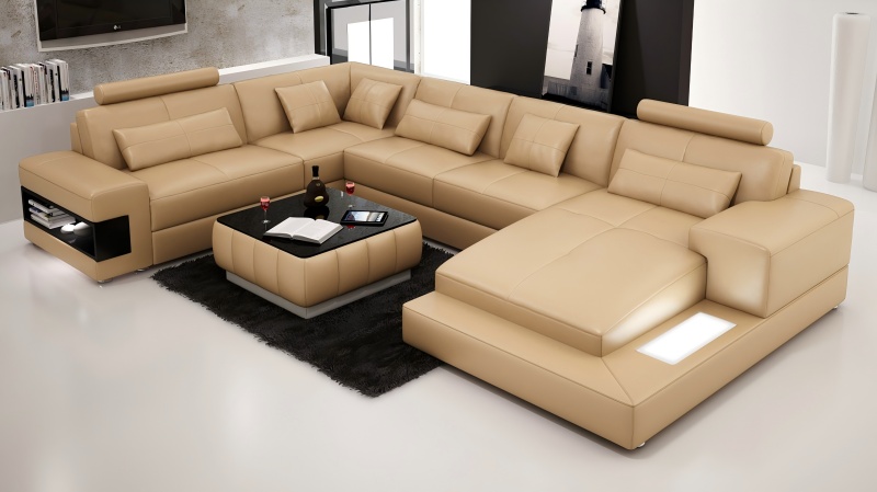 4-meter large leather sofa, minimalist design can also accommodate the whole family