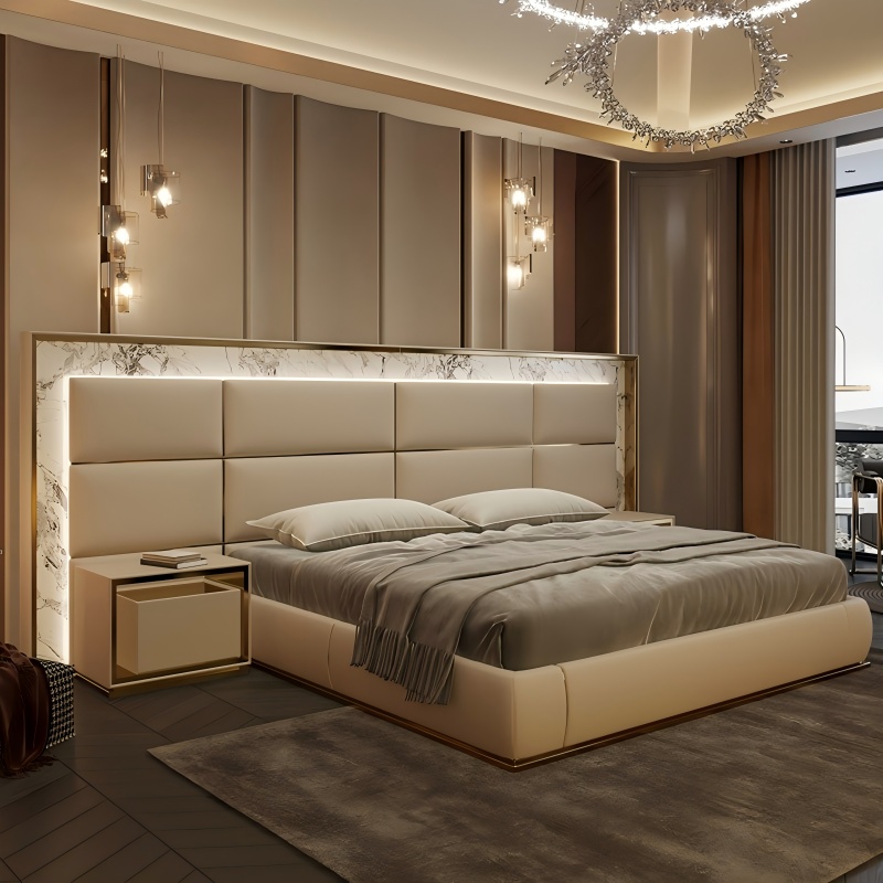 Natural marble + top layer cowhide, collision of light luxury aesthetics