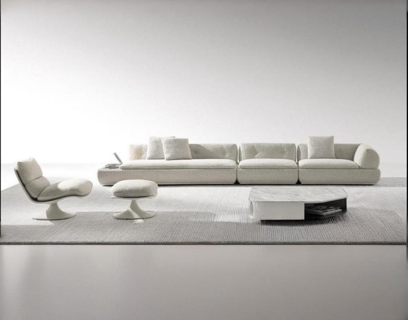 Xinyue Residence｜Curved Minimalist Fabric Sofa